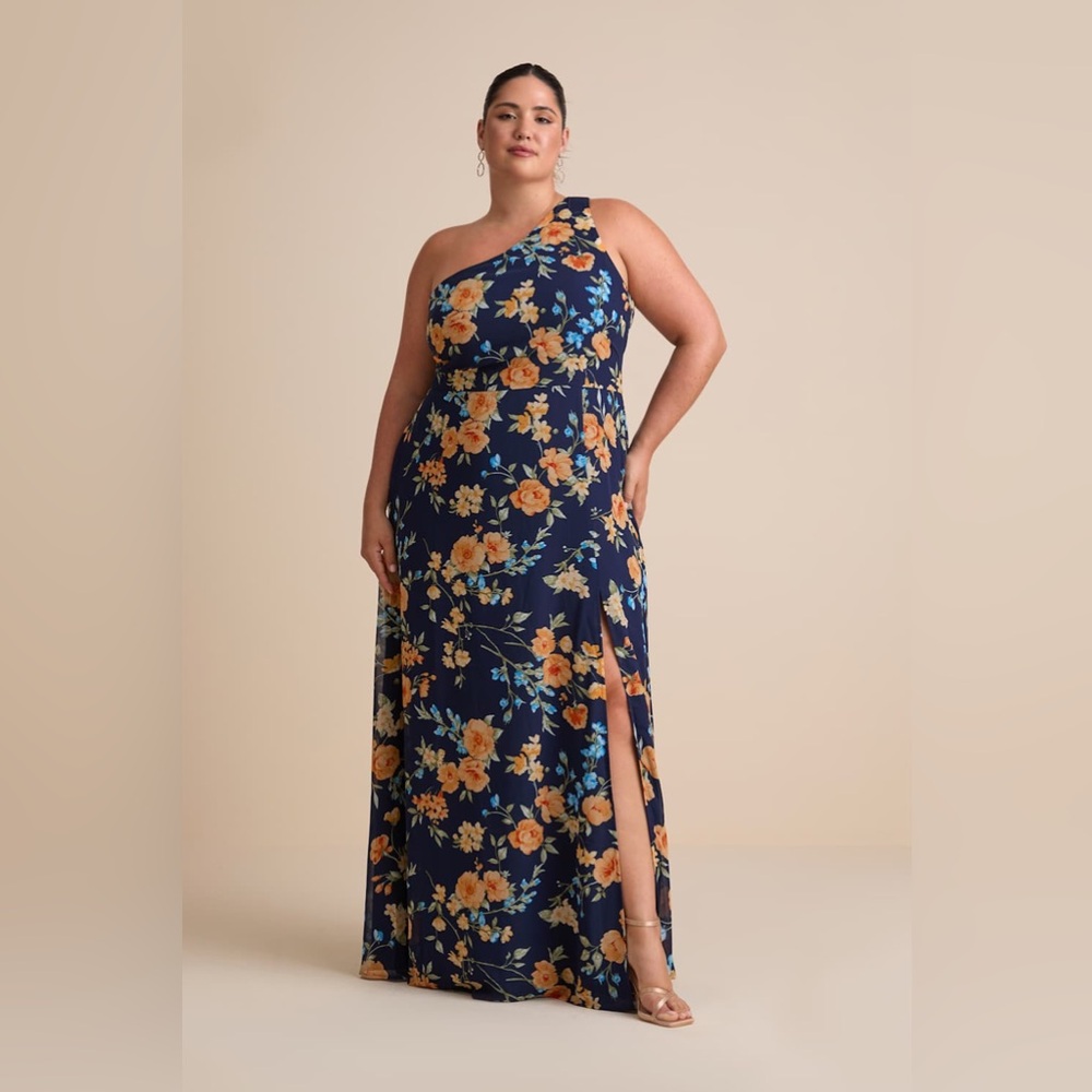 LULU’S Elegant Admiration Navy Blue Floral One Shoulder Maxi Dress - Picture 8 of 8